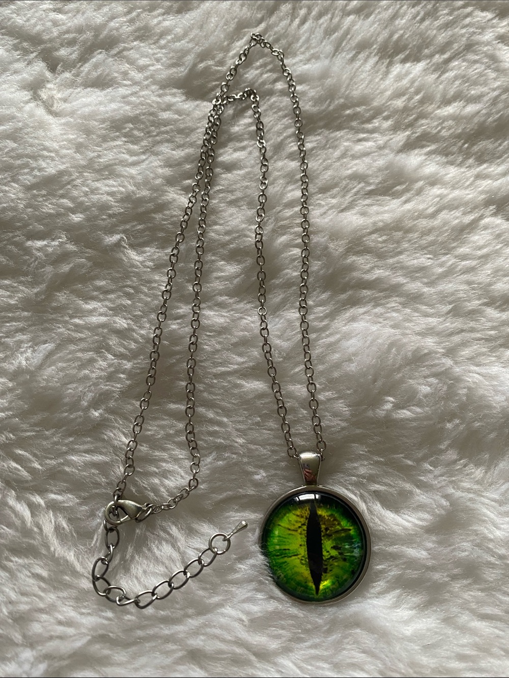 Green Dragon Eye Pendant Necklace - Unbranded 24” Chain
